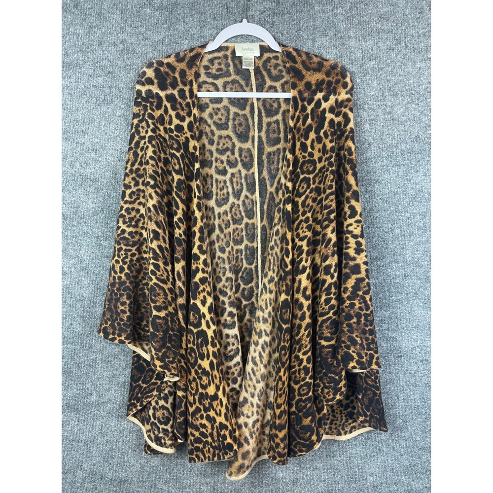 Neiman Marcus Cashmere Wrap Cardigan Women's ens OS Brown Leopard Print 100%